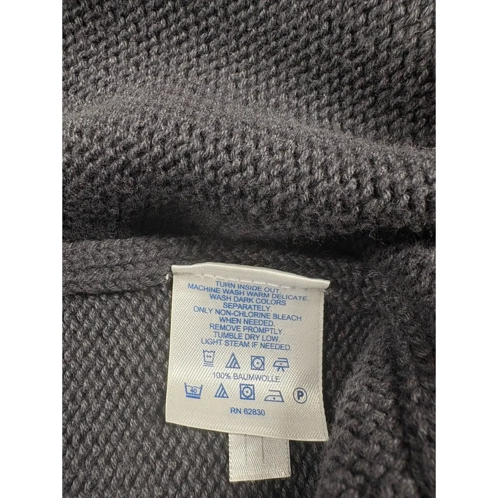 Lands End Cardigan Mens Size Large Navy Full Zip 100% Wool‎ Minimalist Classic